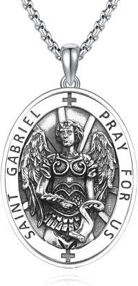 wholesale 925 Sterling Silver St Gabriel the Archangel Medal Prayer for Us Pendant Necklace-30b-St Gabriel-30b-St Gabriel