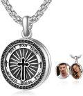 wholesale 925 Sterling Silver Round Compass Locket Necklace with Black Enamel and Inscription May Your Faith Always Guide You - Catholic Religious  for Women & Men-0-0