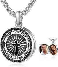 wholesale 925 Sterling Silver Round Compass Locket Necklace with Black Enamel and Inscription May Your Faith Always Guide You - Catholic Religious  for Women & Men-D-Confirmation Gifts-D-Locket