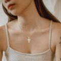 wholesale 925 Sterling Silver Star and Cross Pendant Necklace with Cubic Zirconia for Women-0-1