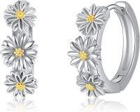 wholesale 925 Sterling Silver Daisy Flower Huggie Hoop Earrings for Women Girls Gifts Jewelry Accessories-Daisy