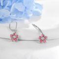 wholesale 925 Sterling Silver Pink Flower Drop Earrings with Leverbacks-0-3