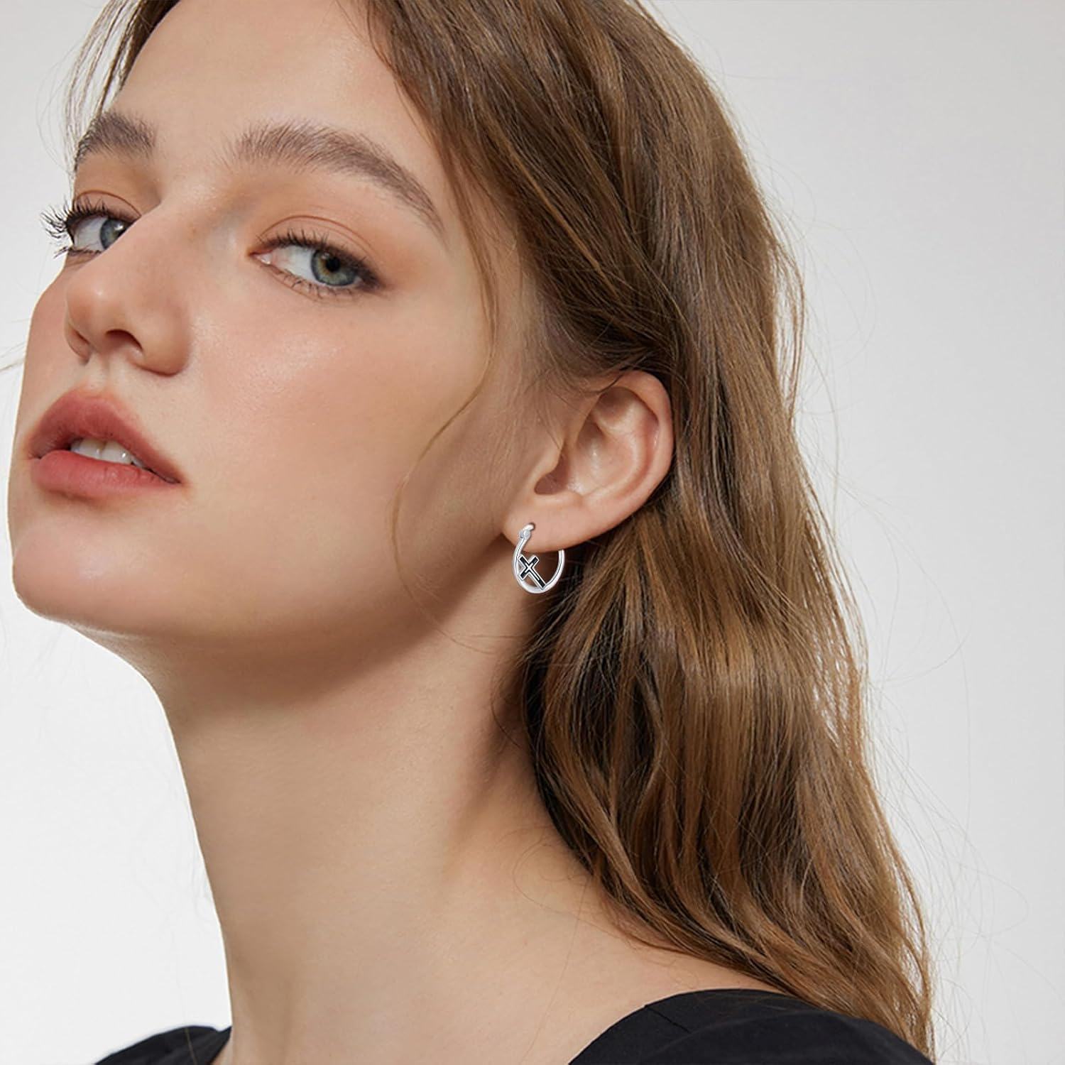 wholesale 925 Sterling Silver Cross Hoop Earrings - Religious  for Women-0-1
