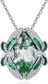 wholesale 925 Sterling Silver Green Moss Agate Dragonfly Pendant Necklace for Women s-Dragonfly Necklace with Moss Agate