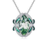 wholesale 925 Sterling Silver Green Jade Pendant With Zircon Accents And Enamel Detail-Dragonfly Necklace with Moss Agate