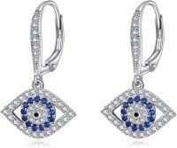 wholesale 925 Sterling Silver Evil Eye Dangle Earrings Minimalist s for Women-Silver-Evil Eye Earrings Dangle