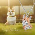 wholesale 925 Sterling Silver Corgi Shaped Pendant Necklace with Orange and White Cubic Zirconia Stones for Pet Lovers-0-3
