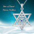 wholesale 925 Sterling Silver Star of David with Blue Sapphire Evil Eye Pendant Necklace-0-1