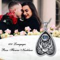 wholesale 925 Sterling Silver Teardrop Moonstone Rose Flower Pendant Necklace with Multi-Language Engraved Backplate - Gothic  for Her on Mothers Day & Christmas-0-2