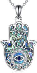 wholesale 925 Sterling Silver Evil Eye Hamsa Hand Pendant Necklaces with Abalone Shell and Cubic Zirconia Gift for Women-0-0
