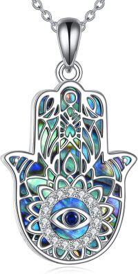 wholesale 925 Sterling Silver Evil Eye Hamsa Hand Pendant Necklaces with Abalone Shell and Cubic Zirconia Gift for Women-Hamsa