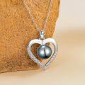 wholesale 925 Sterling Silver Black Tahitian Pearl 9-9.5mm Heart Pendant Necklace for Women-0-1