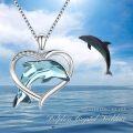 wholesale 925 Sterling Silver Heart-Shaped Blue Crystal Dolphin Pendant Necklace Ocean Wave Jewelry for Women and Girls-0-5