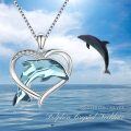 wholesale 925 Sterling Silver Heart-Shaped Blue Crystal Dolphin Pendant Necklace Ocean Wave Jewelry for Women and Girls-0-5