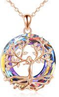 wholesale 925 Sterling Silver White Gold Plated 20mm Austrian Volcano Crystal Tree of Life Pendant Necklace for Women-0-0