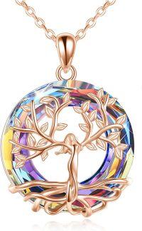 wholesale 925 Sterling Silver White Gold Plated 20mm Austrian Volcano Crystal Tree of Life Pendant Necklace for Women-Volcano Tree