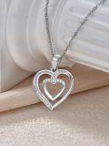 wholesale 925 Sterling Silver & White Gold Plated Natural Diamond Double Heart Pendant Necklace for Women - F-G-I1/I2 Clarity-0-4