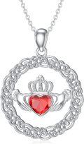 wholesale 925 Sterling Silver Red Crystal Heart Crown Tree of Life Necklace-0-0