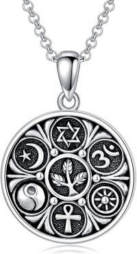 wholesale 925 Sterling Silver Round Tree of Life Allah Pendant Necklace for Women Men Islam Muslim Faith s 47cm Chain Length-Coexist Harmony Necklace-A