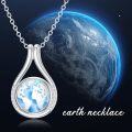 wholesale 925 Sterling Silver Blue Enamel World Map Teardrop Pendant Necklace for Women Travel s-0-4