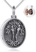 wholesale 925 Sterling Silver Tree of Life Skeleton Photo Locket Pendant Necklace for Women-0-0