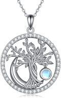 wholesale 925 Sterling Silver Moonstone & Mother-of-Pearl Tree of Life Pendant Necklace-0-0