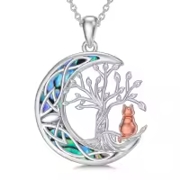 TOUPOP Sterling Silver Abalone Shell Tree Of Life Necklace Moon Jewelry Gift-undefined