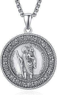 wholesale 925 Sterling Silver Saint Christopher Medal Pendant Necklace with Chain for Men and Women-F-Round Saint Christopher Medal