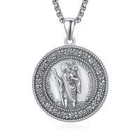wholesale 925 Sterling Silver Saint Christopher Medal Pendant Necklace with Chain for Men and Women-F-Round Saint Christopher Medal