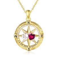 wholesale 925 Sterling Silver Compass Pendant with Birthstones for Women-04-07-Apr-Jul