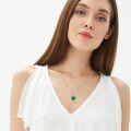 wholesale 925 Sterling Silver Green Heart Crystal Cat Pendant Necklace for Women-0-5