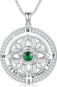 wholesale 925 Sterling Silver 12 Months Birthstone Compass Necklace for Women-05-May-Emerald