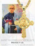 wholesale Gold Plated 925 Sterling Silver Saint Maximilian Kolbe Prayer Cross Pendant Necklace  with  Box Chain 24-0-4