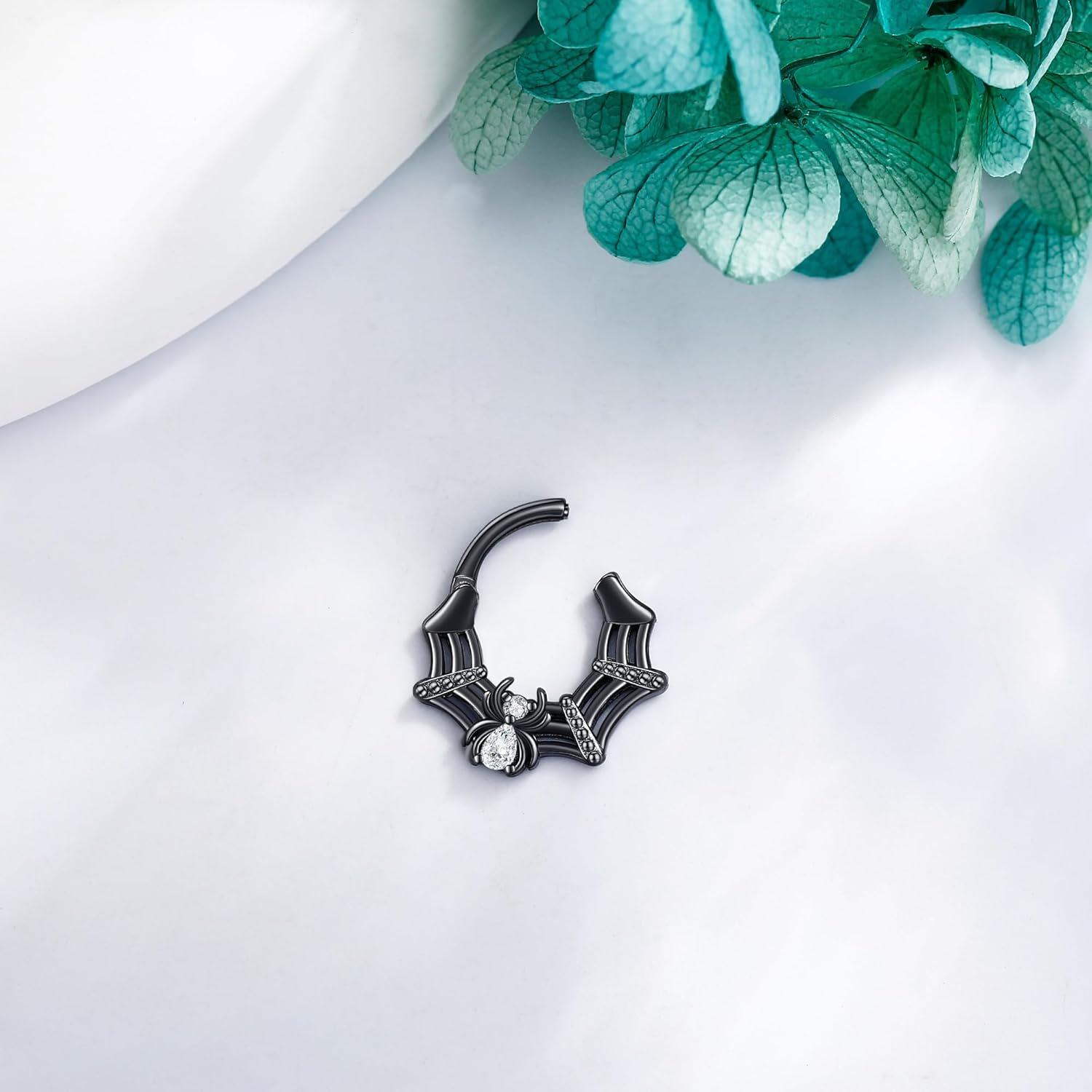 wholesale Sterling Silver Spider Web Septum Ring - Halloween Nose Jewelry for Alternative Fashion-0-4