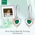 TOUPOP Sterling Silver Emerald May Birthstone Heart Butterfly Earrings-0-2