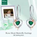 TOUPOP Sterling Silver Emerald May Birthstone Heart Butterfly Earrings-0-2