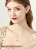 TOUPOP 14K Gold Freshwater Pearl Necklace with Bow/Heart/Dolphin Pendant-0-2