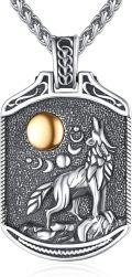 wholesale 925 Sterling Silver Pendant with Gold Moon and Wolf Design - 3D Animal Jewelry for Men Women -0-0
