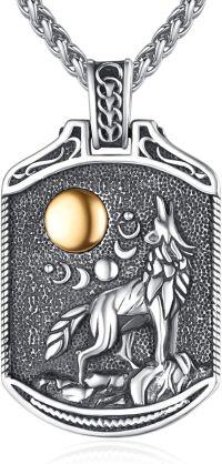 wholesale 925 Sterling Silver Pendant with Gold Moon and Wolf Design - 3D Animal Jewelry for Men Women -Wolf-B