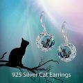 wholesale 925 Sterling Silver Moon Cat Earrings w/ Blue & Green Swarovski Crystals Leverback  for Her-0-1