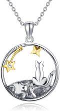 wholesale 925 Sterling Silver Fox & Moon Stars Charm Necklace for Girls and Teenagers-0-0
