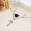 wholesale 925 Sterling Silver Heart Cross Pendant Layered Chain Necklaces Gifts for Women-0-3