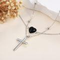 wholesale 925 Sterling Silver Heart Cross Pendant Layered Chain Necklaces Gifts for Women-0-3