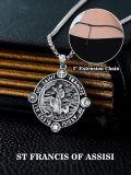 wholesale 925 Sterling Silver St Francis of Assisi Medal Pendant Necklace with 3D Engraved Design and Cross Charm - Religious Gifts for Men & Women-0-4
