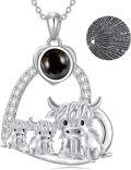 wholesale 925 Sterling Silver Black Agate Highland Cow Family Heart Necklace Scottish s for Women Girls-0-0