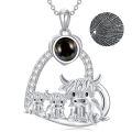wholesale 925 Sterling Silver Black Pearl Highland Cow Necklace Heart-shaped Pendant-0-0