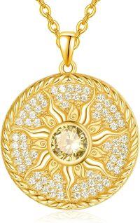 wholesale 925 Sterling Silver Birthstone Sun Coin Pendant Necklace for Women-11 Nov