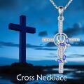 wholesale 925 Sterling Silver Blue Crystal Cross Pendant Necklaces for Women Girls  43cm Chain Length-0-1