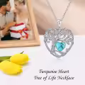 TOUPOP Sterling Silver Turquoise Tree Of Life Pendant Necklace-0-3