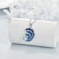 wholesale 925 Sterling Silver Ocean Wave Blue Enamel Pendant Necklace for Women Girls-0-1